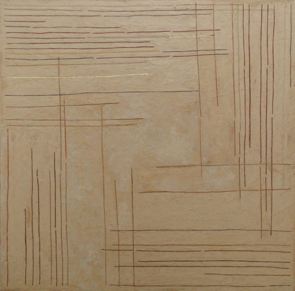 6874- Nick Rands, terra aglutinada e fio de ouro sobre tela, 80 x 80 cm, ass. dt. 2015