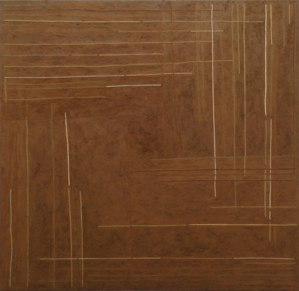 6876 - Nick Rands, terra aglutinada e fio de ouro sobre tela, 80 x 80 cm, ass. dt. 2015