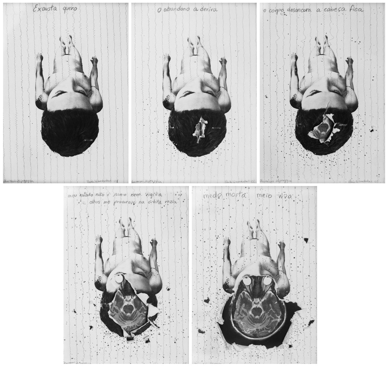 6098 - Paula Mastroberti, série Alucinação Hipnagógica ''Exausta Quero'' ,impressão àlaser,guache, grafite, nanquim, e cola branca sobre papel perfurado, 28 x 20 (cada) cm, ass. dt. 2016