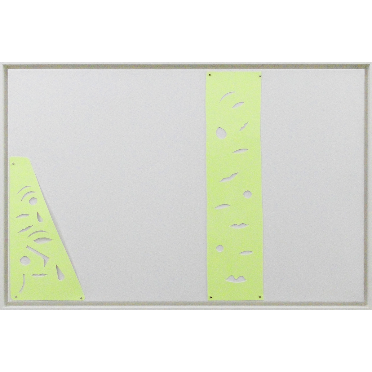 8805 - Pedro Matsuo, 42 x 62 cm, Frente - papel, aço, fita luminescente pregada sobre madeira e tela, Verso - grafite, acrílica sobre madeira e tela, ass. dt. 2024