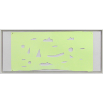 8806 - Pedro Matsuo, 22 x 52 cm, Frente - papel, aço, fita luminescente pregada sobre madeira e tela, Verso - grafite, acrílica sobre madeira e tela, ass. dt. 2024 fta