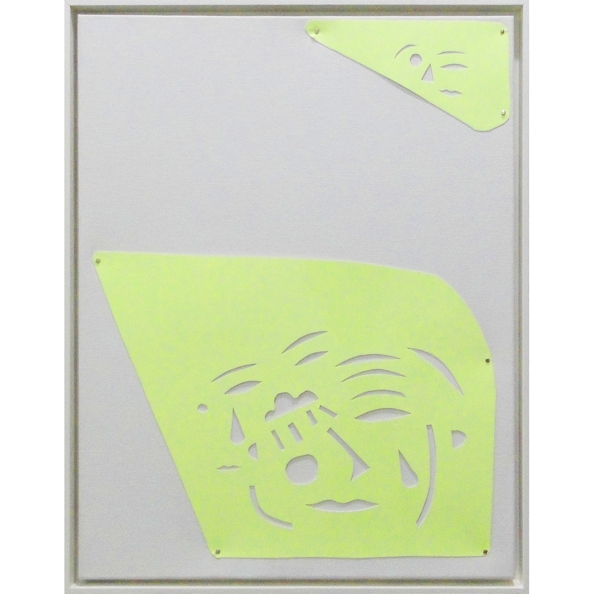 8813 - Pedro Matsuo, 47 x 37 cm, Frente - papel, aço, fita luminescente pregada sobre madeira e tela, Verso - grafite, acrílica sobre madeira e tela, ass. dt. 2024