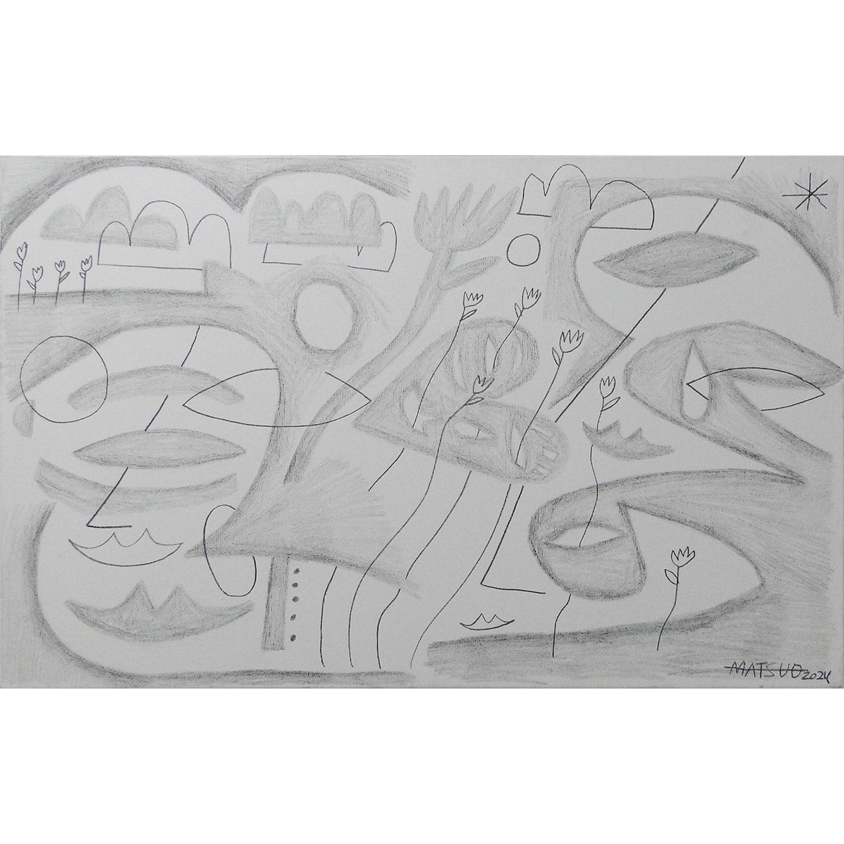8814 - Pedro Matsuo, 50 x 80 cm, grafite e acrílica sobre tela, ass. dt. 2024 fta