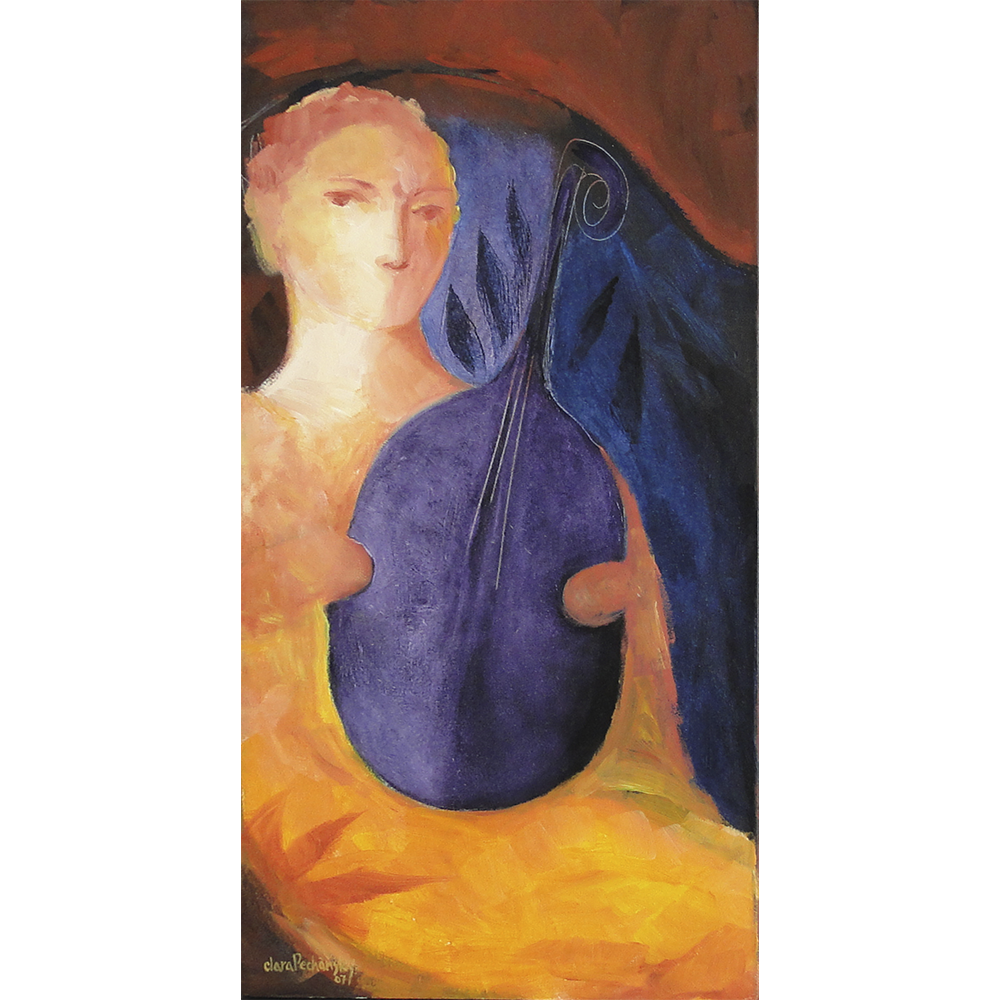 8821 - Clara Pechansky, Mulher co, Viola, acrílica sobre tela, 60 x 30 cm, ass. dt. 2007