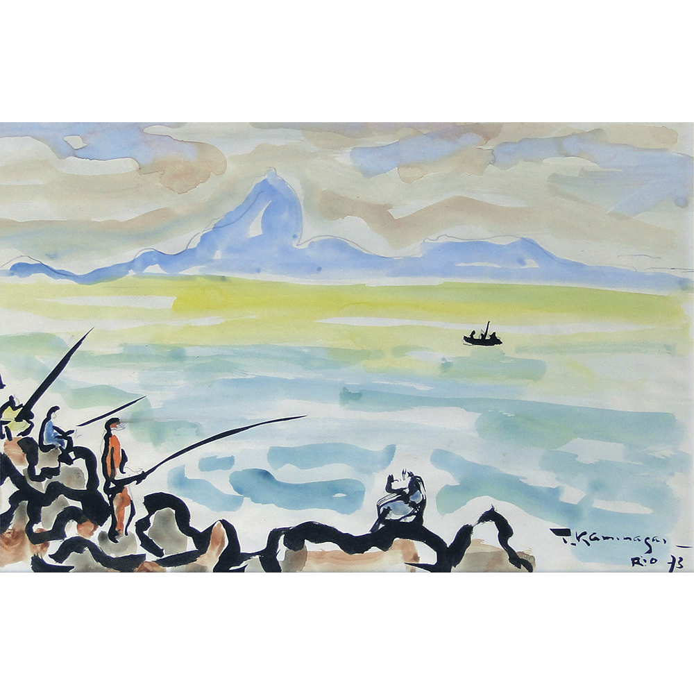8855 - Tadashi Kaminagai, lápis e aquarela sobre papel, 28 x 41,5 cm, ass. dt. 73