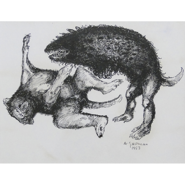 8907 - Marcelo Grassmann, nanquim, 20 x 30 cm, ass. dt. 1953