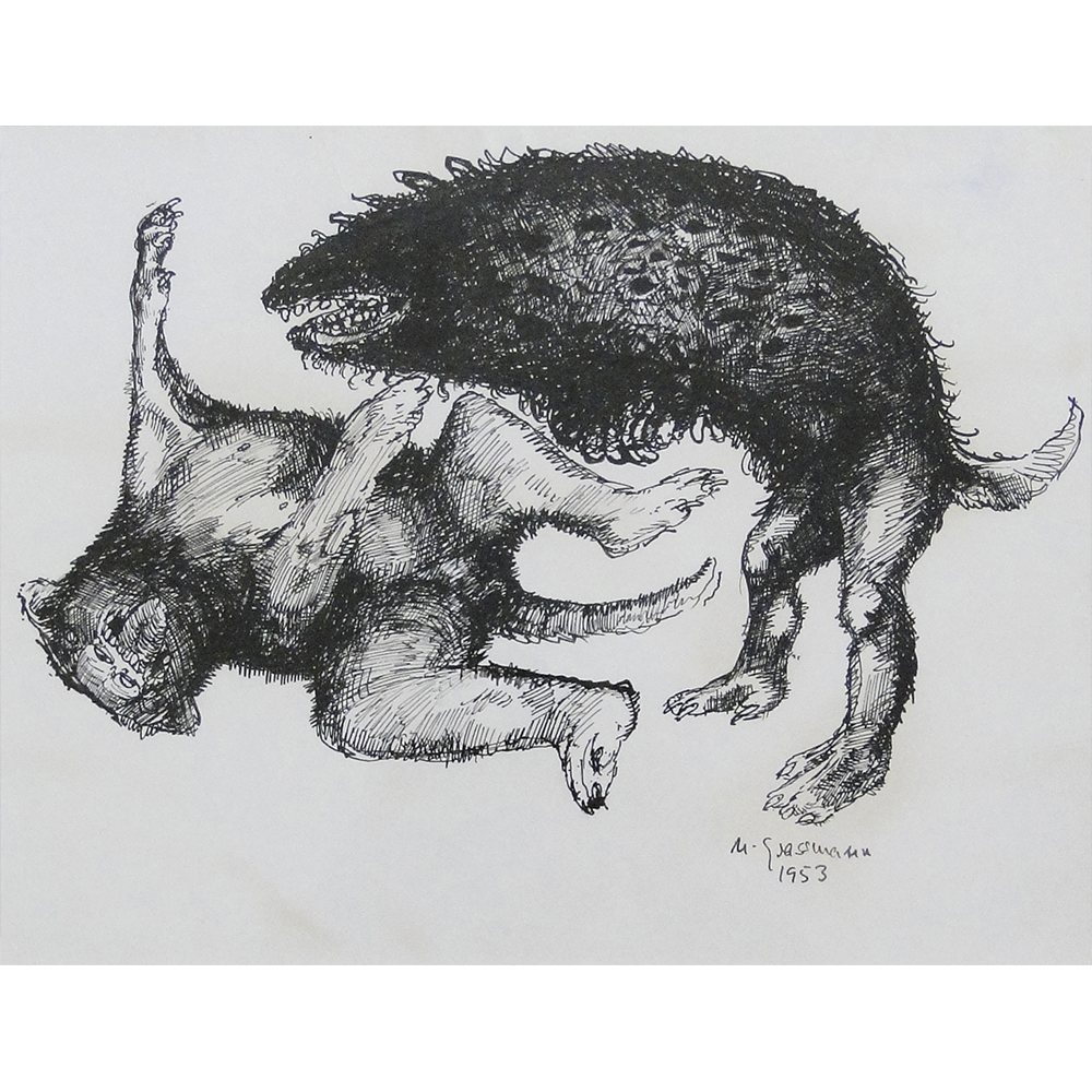 8907 - Marcelo Grassmann, nanquim, 20 x 30 cm, ass. dt. 1953