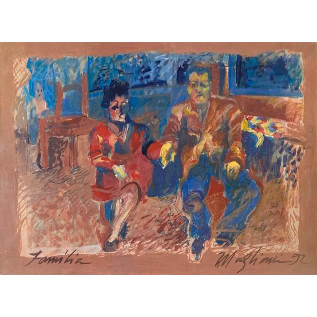 9417 - Maria Lídia Magliani, Família, acrílica sobre cartão, 50 x 35 cm, ass. dt. 92