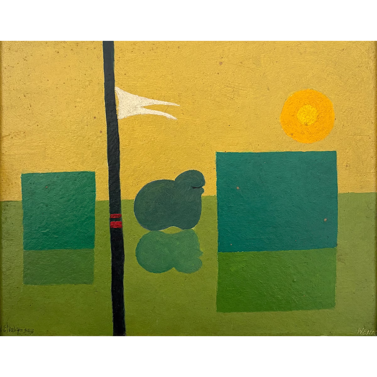 9451 - Waldeny Elias, Pastoral II, Missões, óleo sobre papelão, 21 x 26 cm, ass. dt. 70